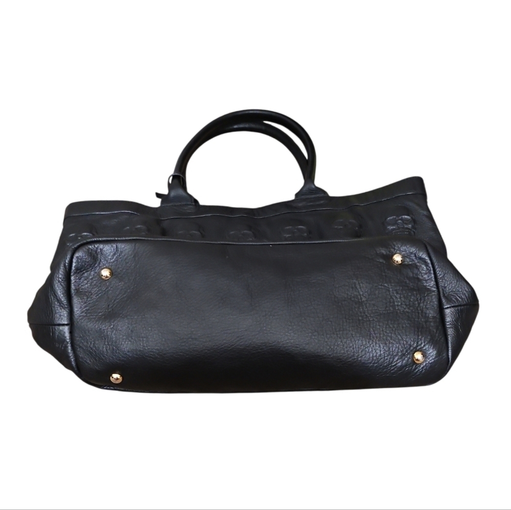 Black 100% Leather Skull Embossed Tote Made In Italy - Picture 6 of 16